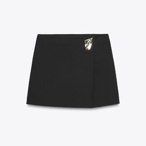 Zara Elegant Black Mini Skort with Gold Accent, Size S